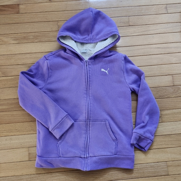 Puma Kids Girl Sz XL Purple Zip-Up Fleece Lined Cozy Hoodie Jacket Fall Winter - Picture 1 of 8